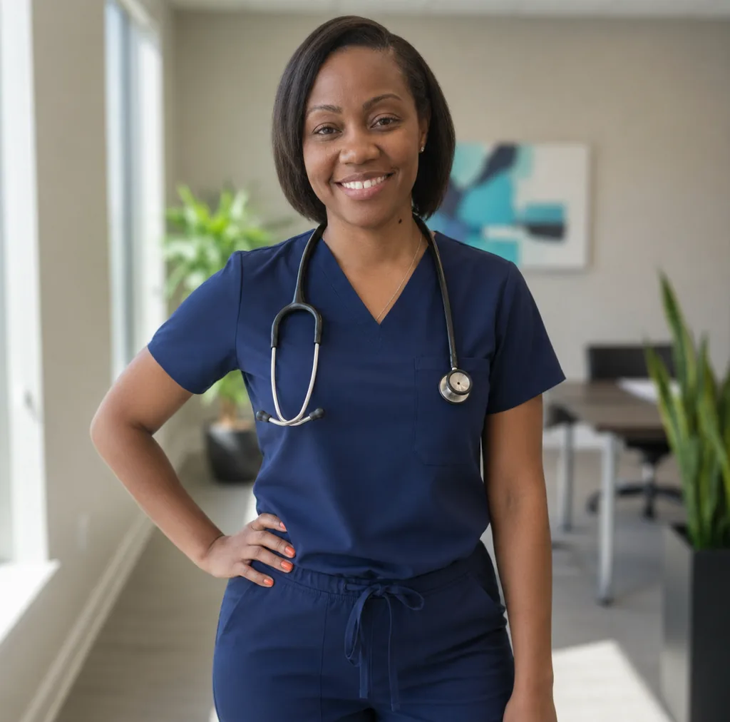 Nurse practitioner welcoming a patient at the clinic